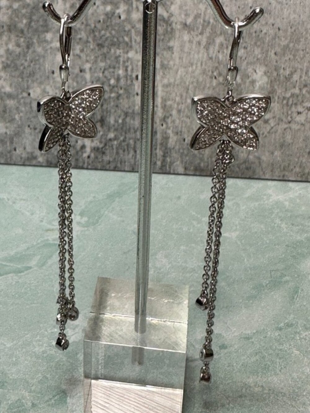 Joan Boyce 925 sterling silver butterfly dangle earrring clea cz stones pierced